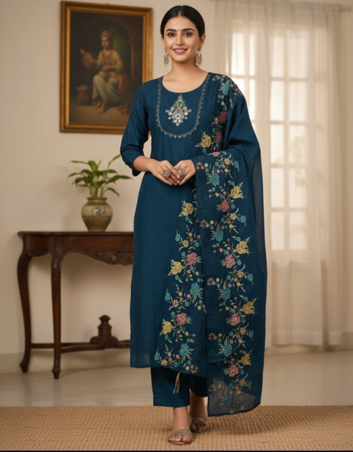 Kota Cotton 3 pc set Top with lining, Pant and dupatta