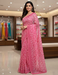 Georgette Rim Zim Saree  with Border Blouse