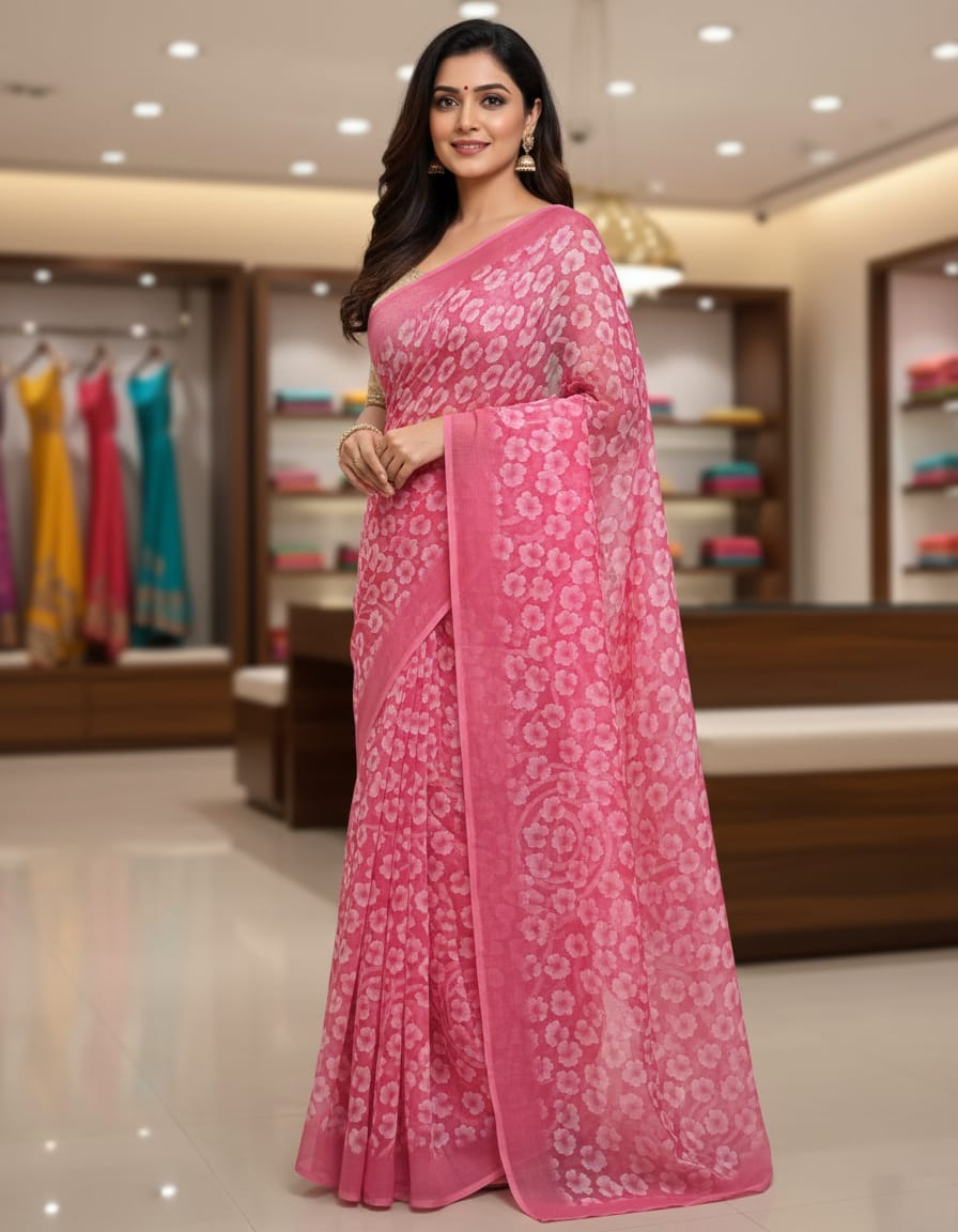 Georgette Rim Zim Saree  with Border Blouse