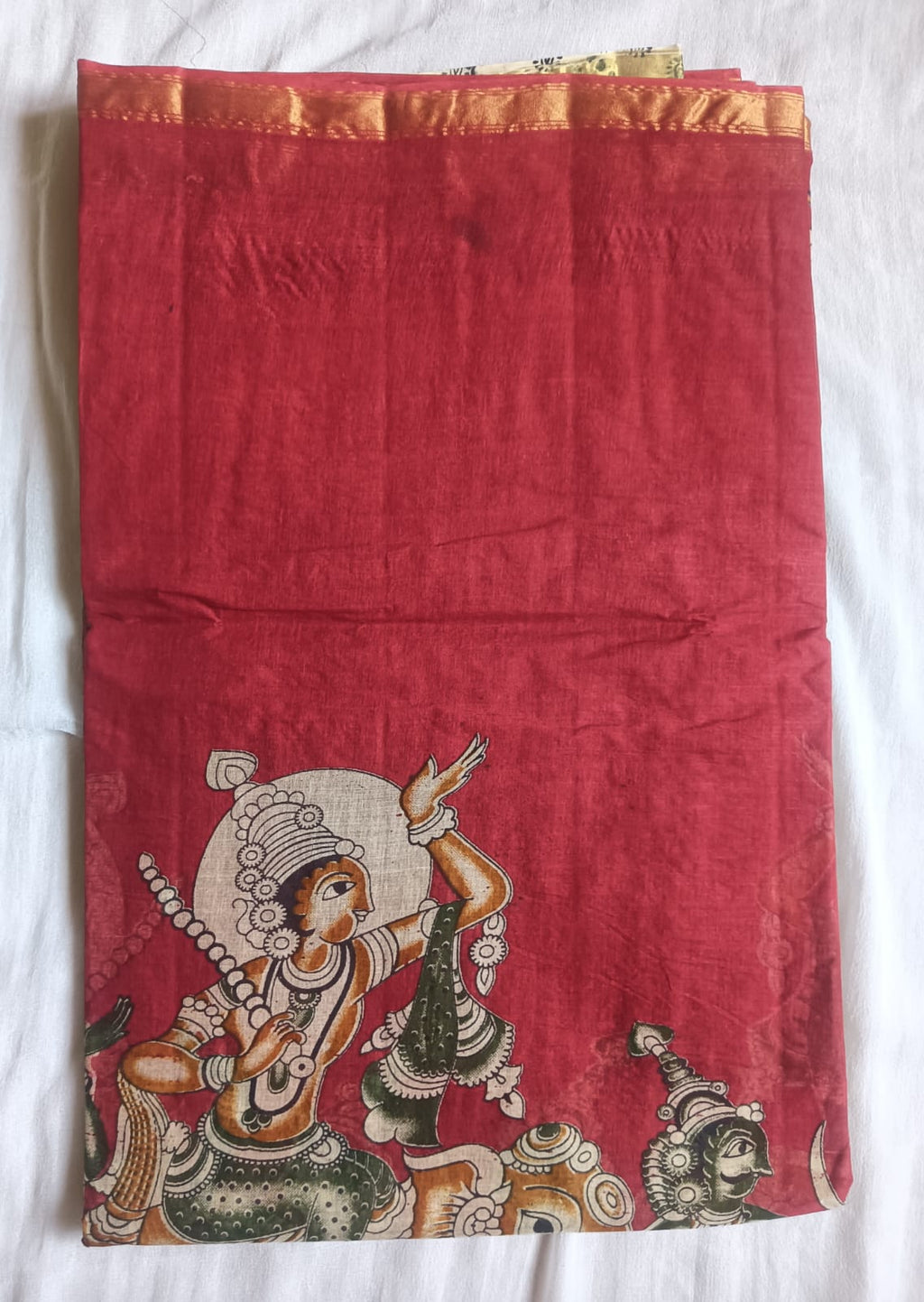 Kalamkari Cotton Saree with contrast blouse