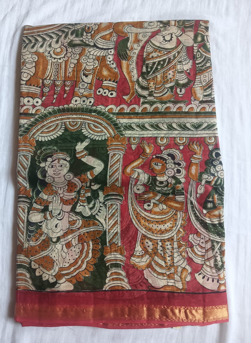 Kalamkari Cotton Saree with contrast blouse