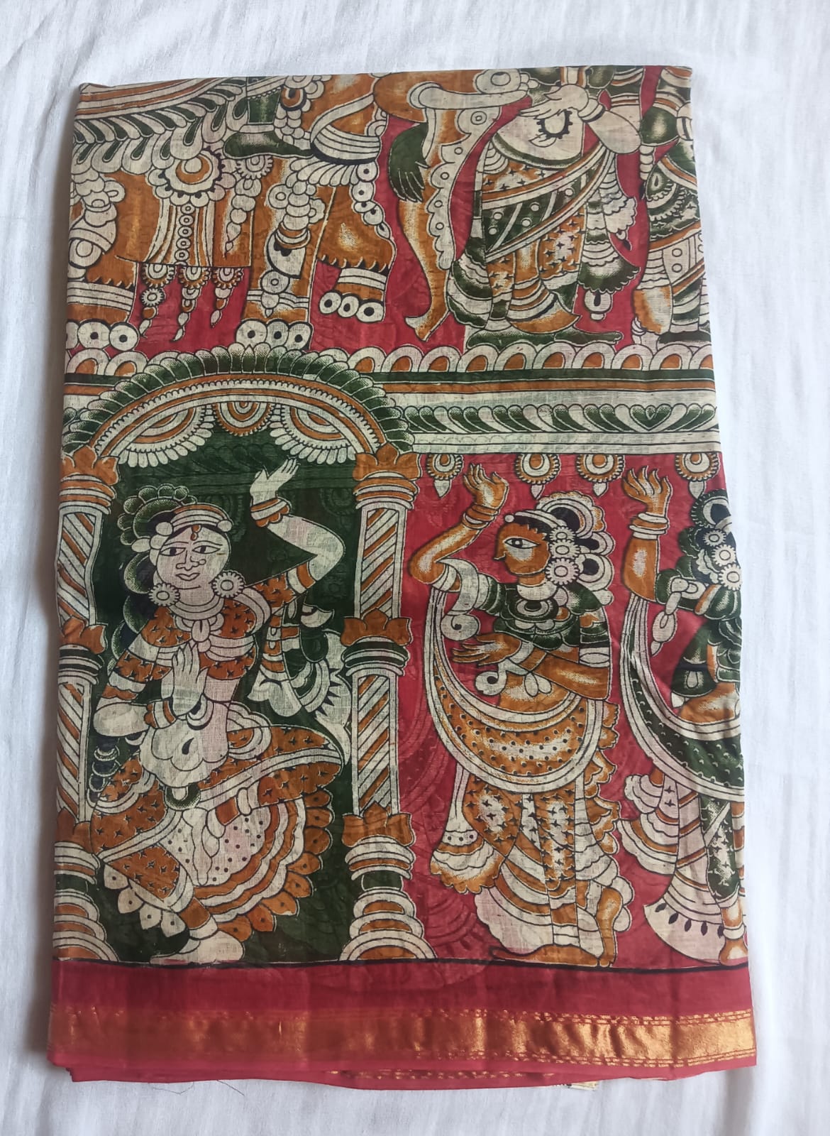 Kalamkari Cotton Saree with contrast blouse