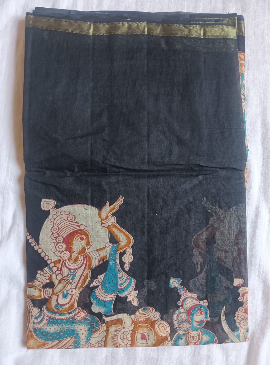 Kalamkari Cotton Saree with contrast blouse