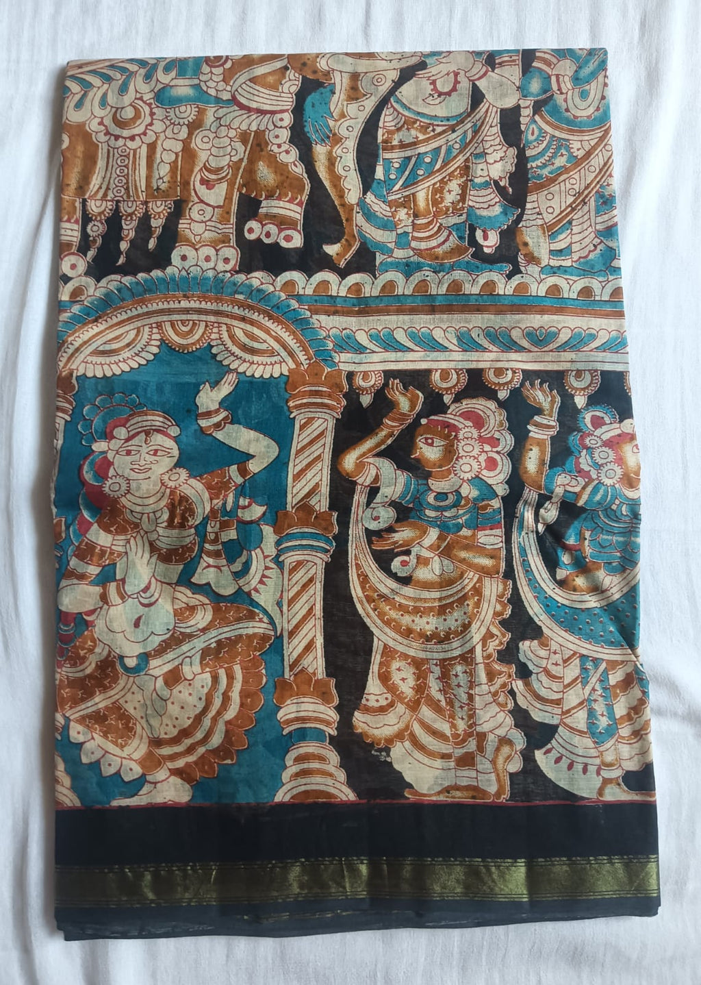 Kalamkari Cotton Saree with contrast blouse