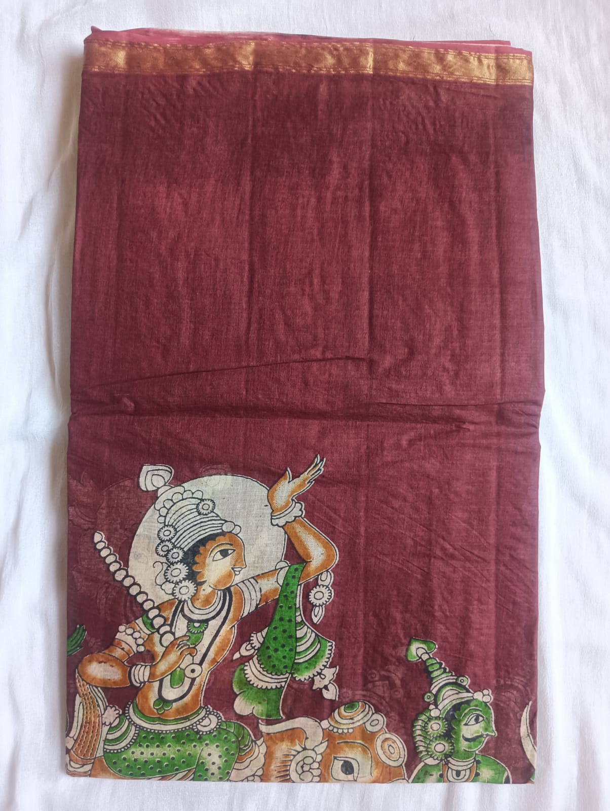 Kalamkari Cotton Saree with contrast blouse