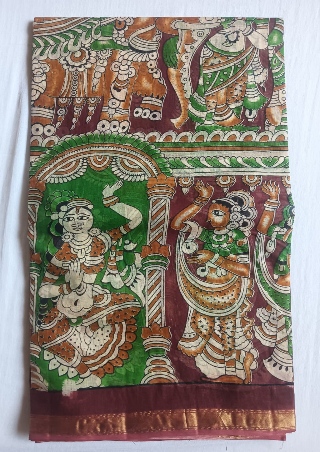 Kalamkari Cotton Saree with contrast blouse