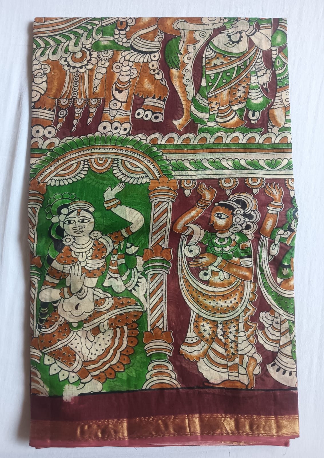Kalamkari Cotton Saree with contrast blouse