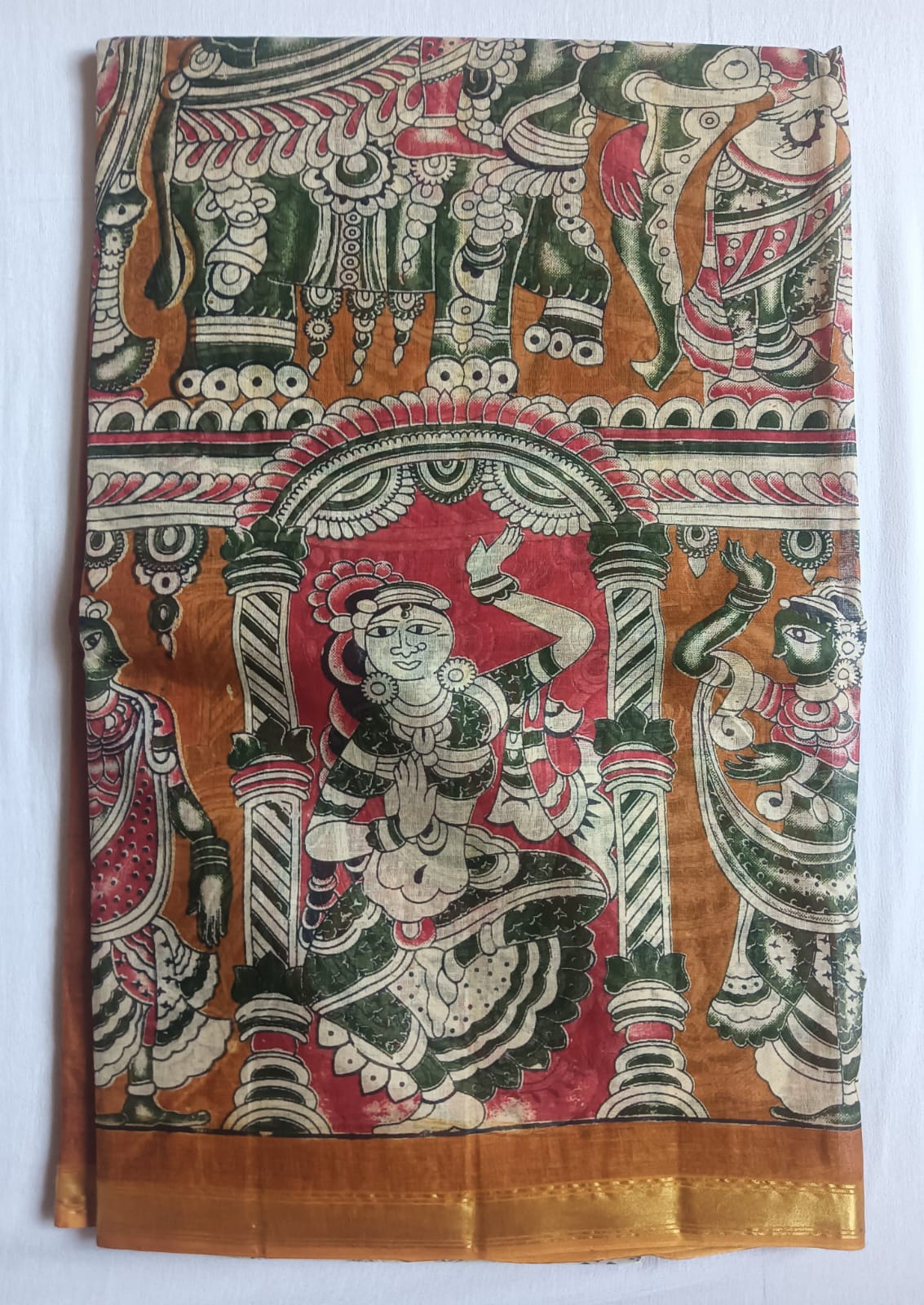 Kalamkari Cotton Saree with contrast blouse