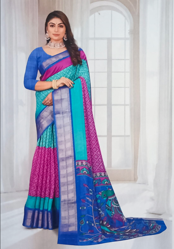 Bandhini Dola Silk Saree with contrast blouse