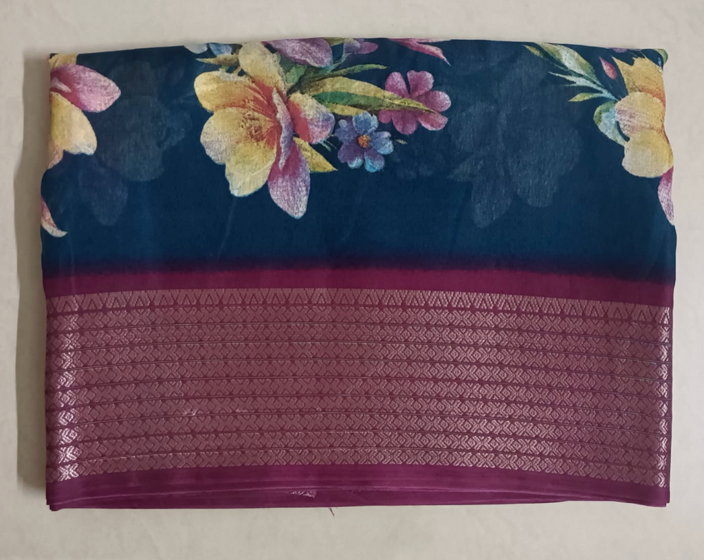 Marshmallow Saree with contrast blouse with pouch packing