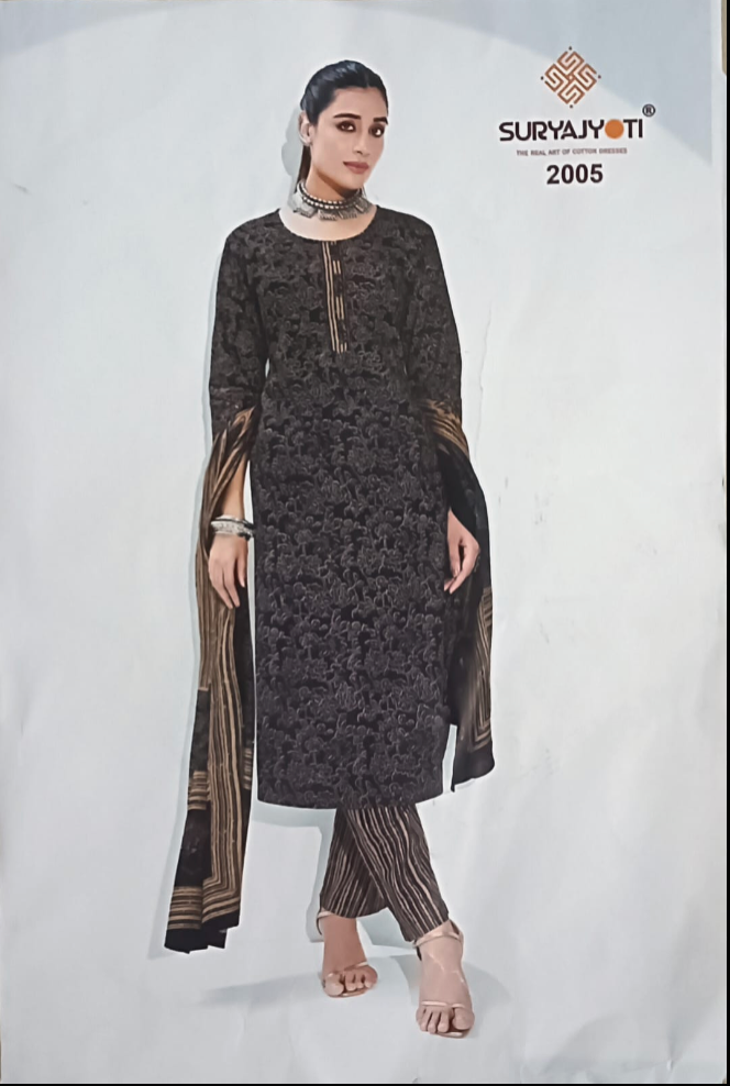 Suryajyothi cotton 3pc set - Top, pant and dupatta set