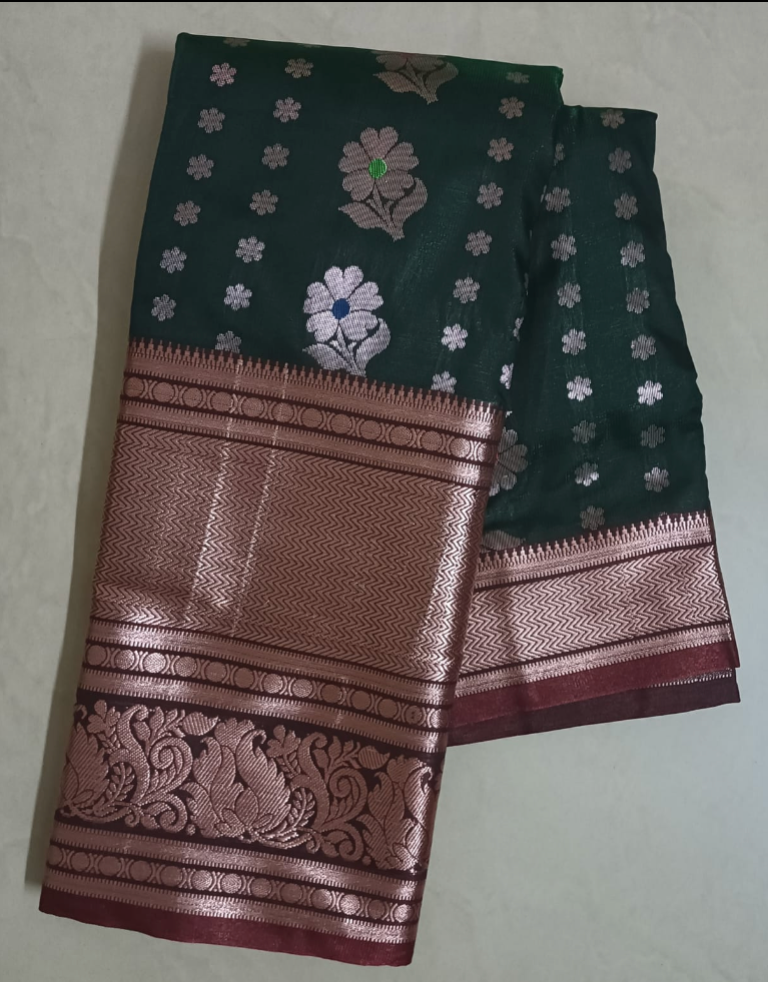 Handloom  Dharmavaram Soft silk saree with contrast blouse