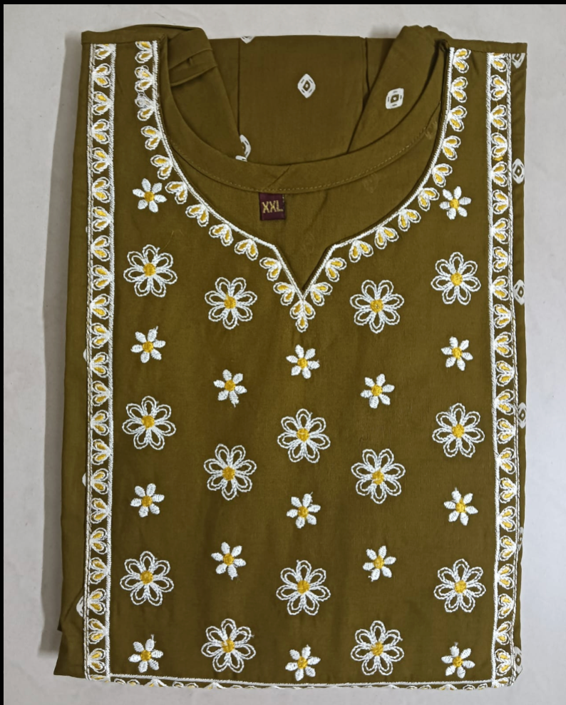 Cotton Long Umbrella Kurti With Embroidery Work