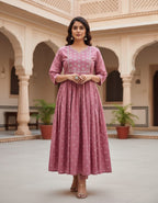 Cotton Long Umbrella Kurti With Embroidery Work