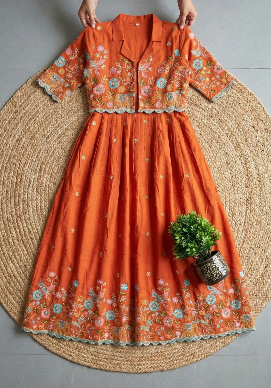 Vichitra Silk Gown With Detachable Jacket