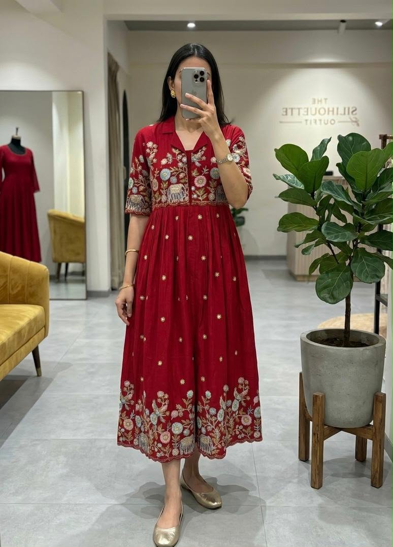 Vichitra Silk Gown With Detachable Jacket
