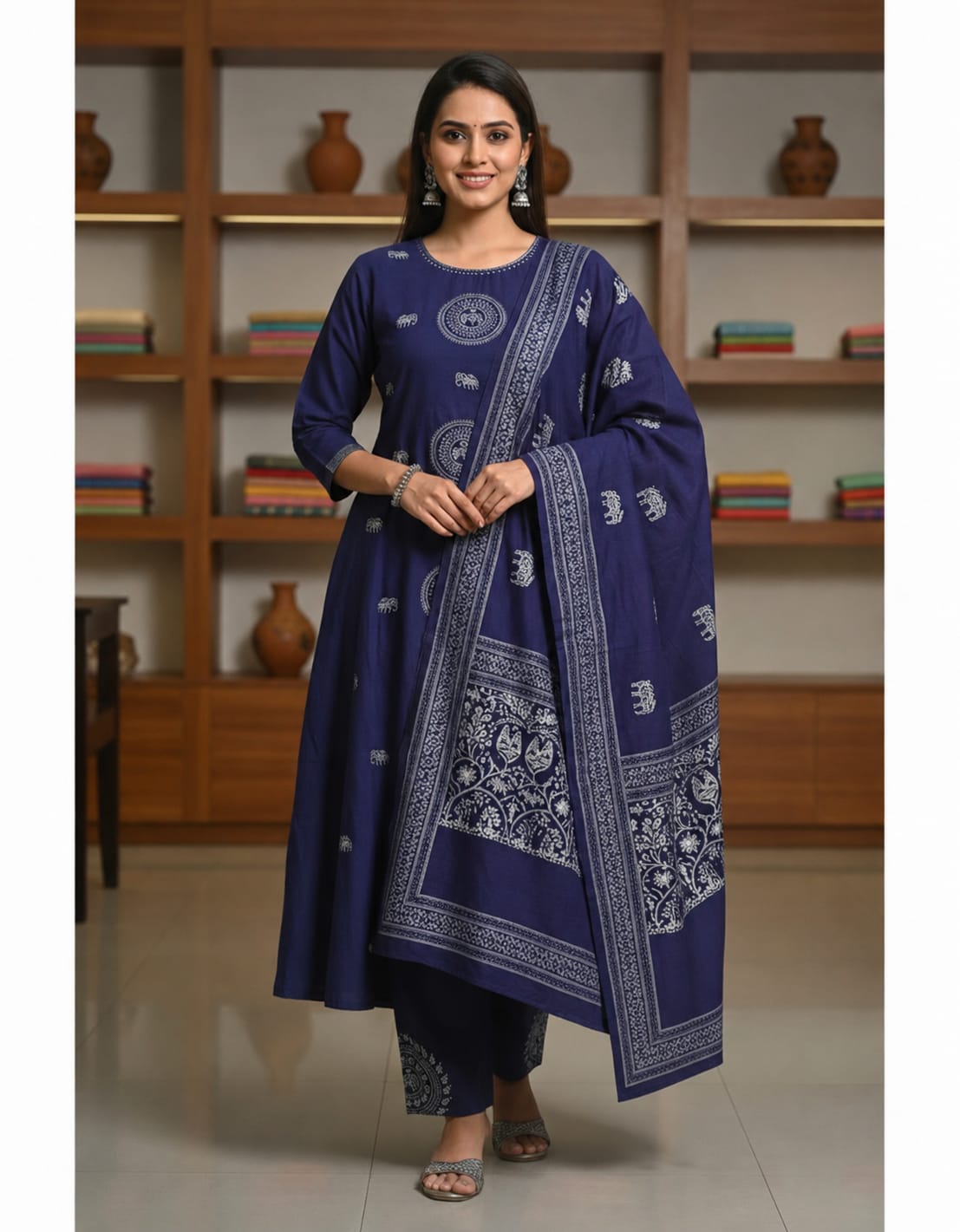 PURE MUL COTTON KURTI PANT WITH DUPATTA SET