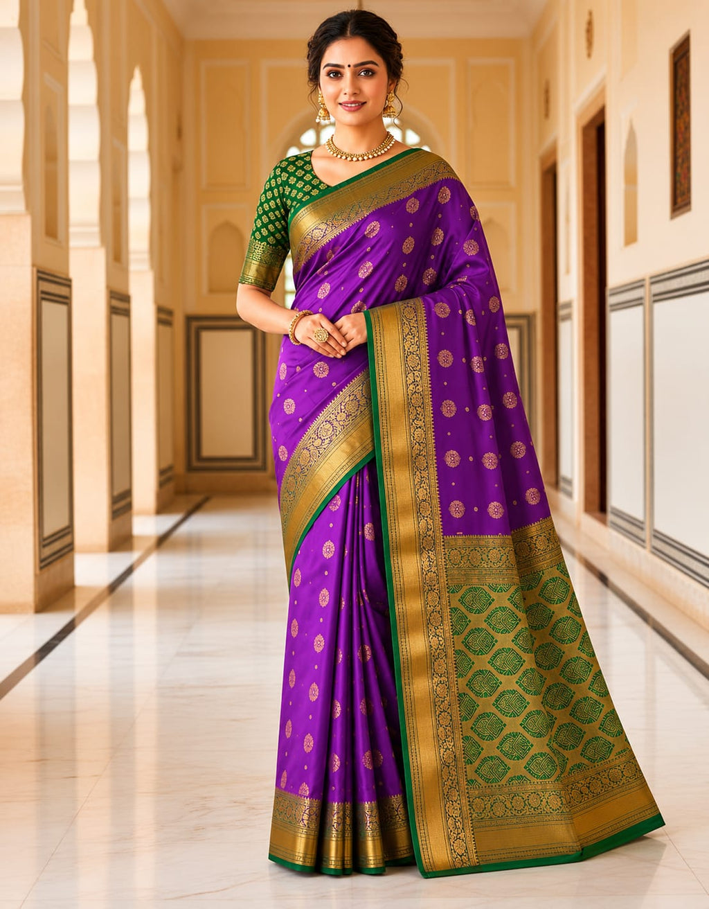 Handloom Soft silk saree with contrast blouse