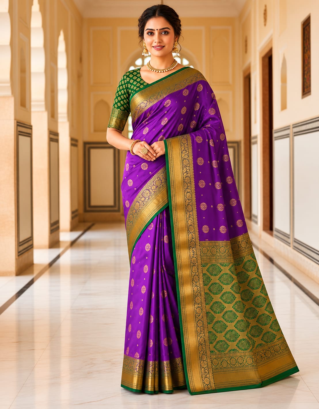 Handloom Soft silk saree with contrast blouse