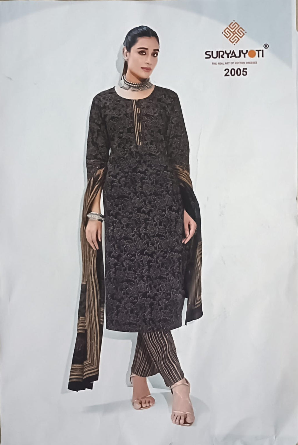 Suryajyothi cotton 3pc set - Top, pant and dupatta set