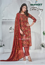 Suryajyothi cotton 3pc set - Top, pant and dupatta set