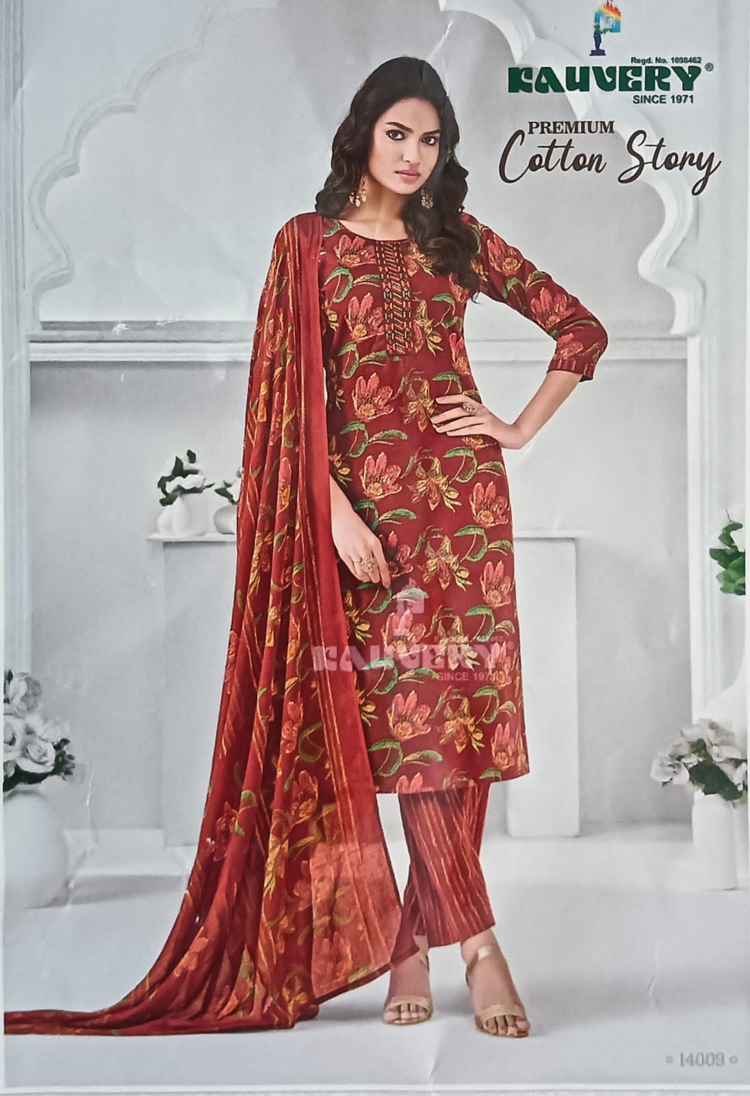 Suryajyothi cotton 3pc set - Top, pant and dupatta set