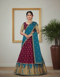 Banarasi Paithani Silk Lehenga with Contrast dupatta with pouch packing (Semi-Stitched)