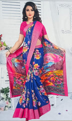Marshmallow Saree with contrast blouse with pouch packing