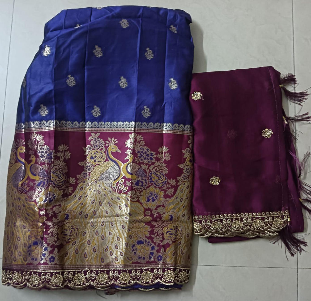 Banarasi Paithani Silk Lehenga with Contrast dupatta with pouch packing (Semi-Stitched)