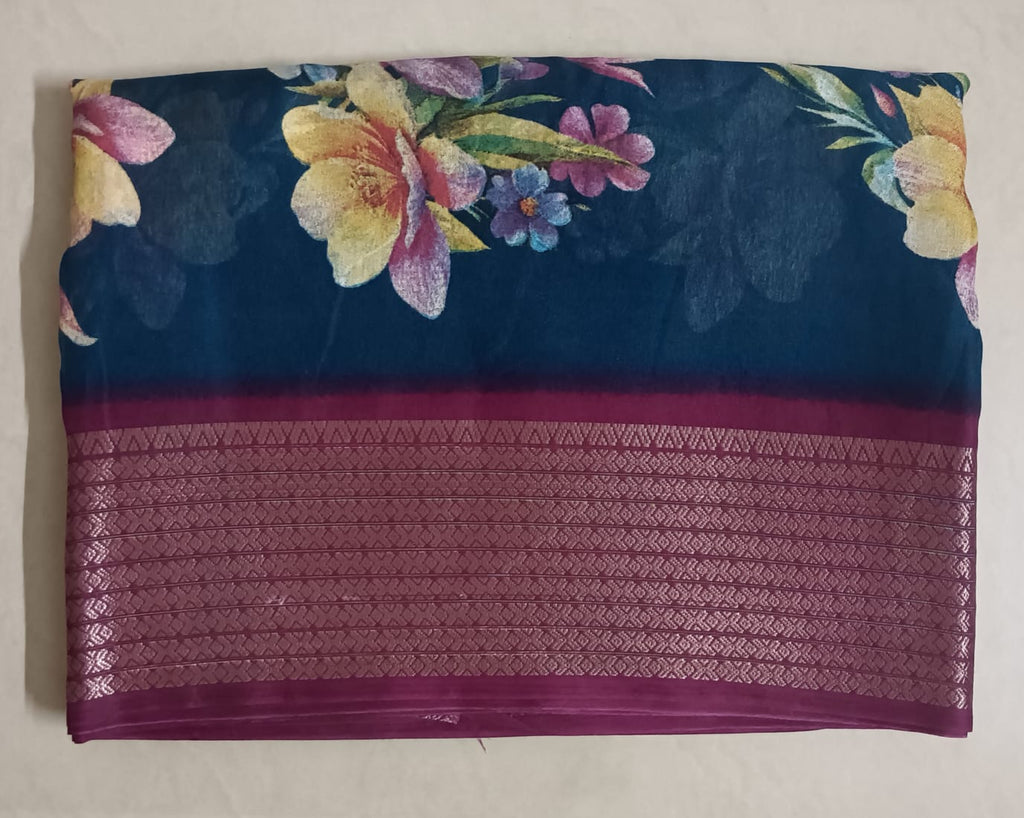 Marshmallow Saree with contrast blouse with pouch packing