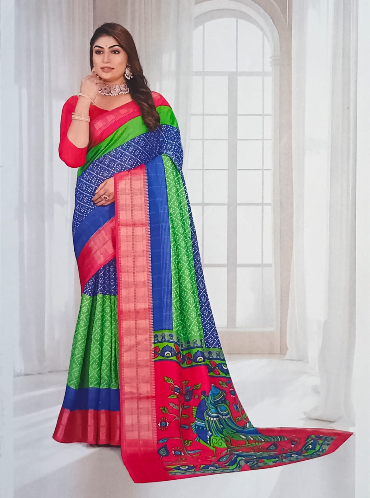 Bandhini Dola Silk Saree with contrast blouse