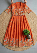 Vichitra Silk Gown With Detachable Jacket